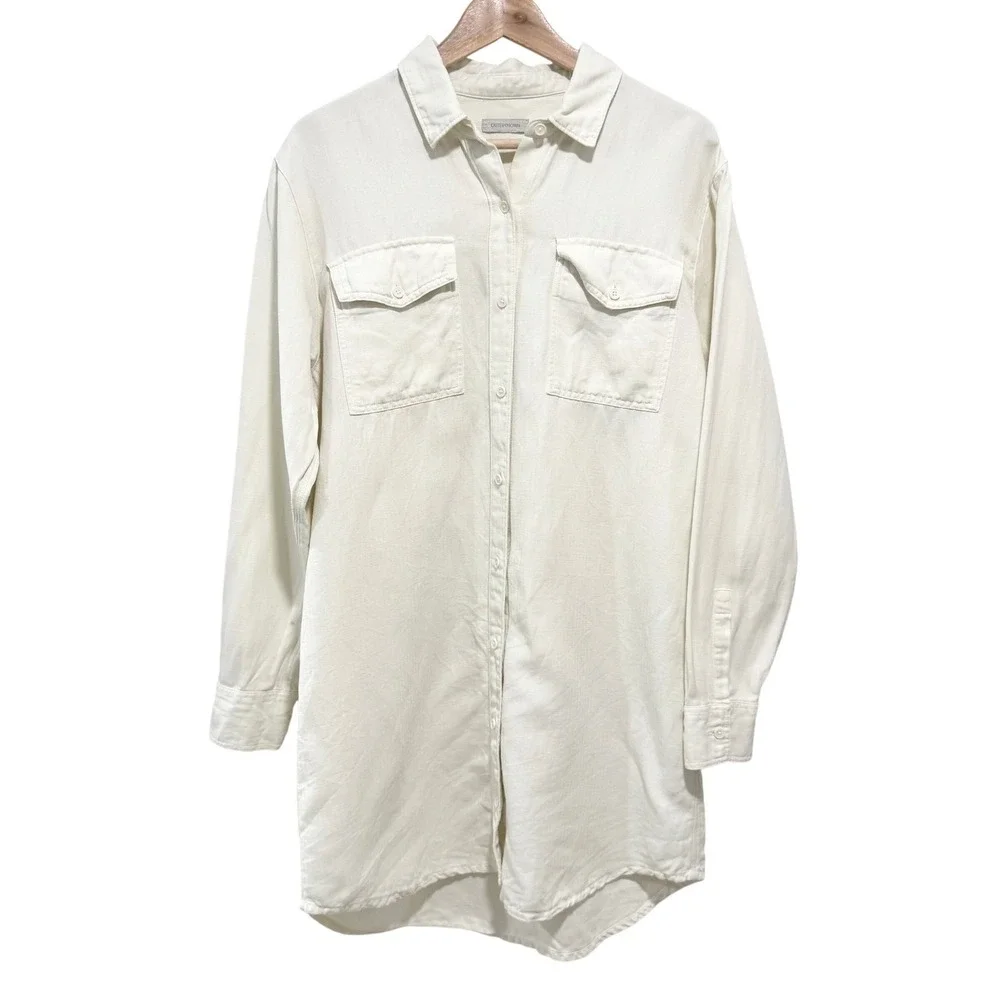 Outerknown Shirt Dress Womens M White Linen Organic Cotton Herringbone Lagenlook